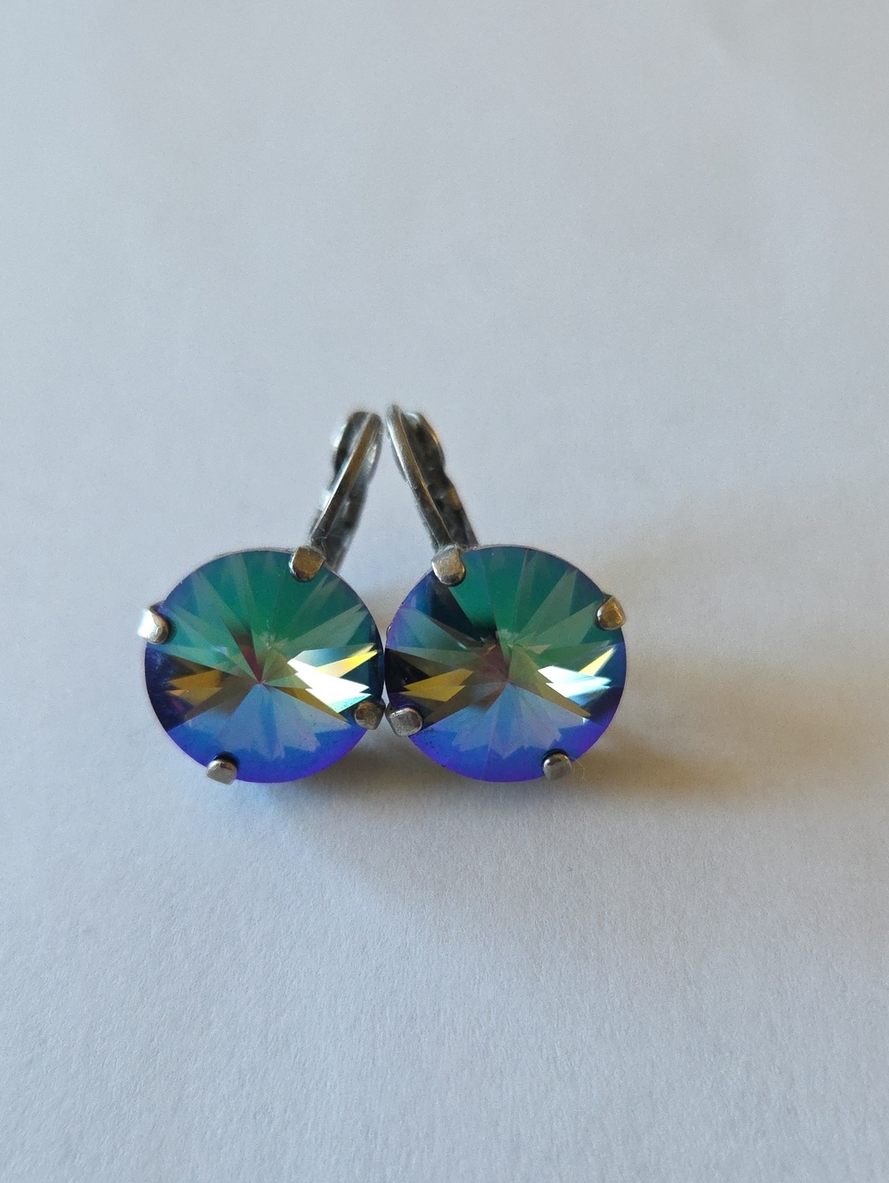 Sabika Blue-Green Aurora Crystal Leverback Earrings